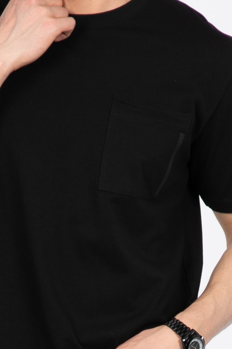 Göğüs cepli relax fit t-shirt-2271 Siyah