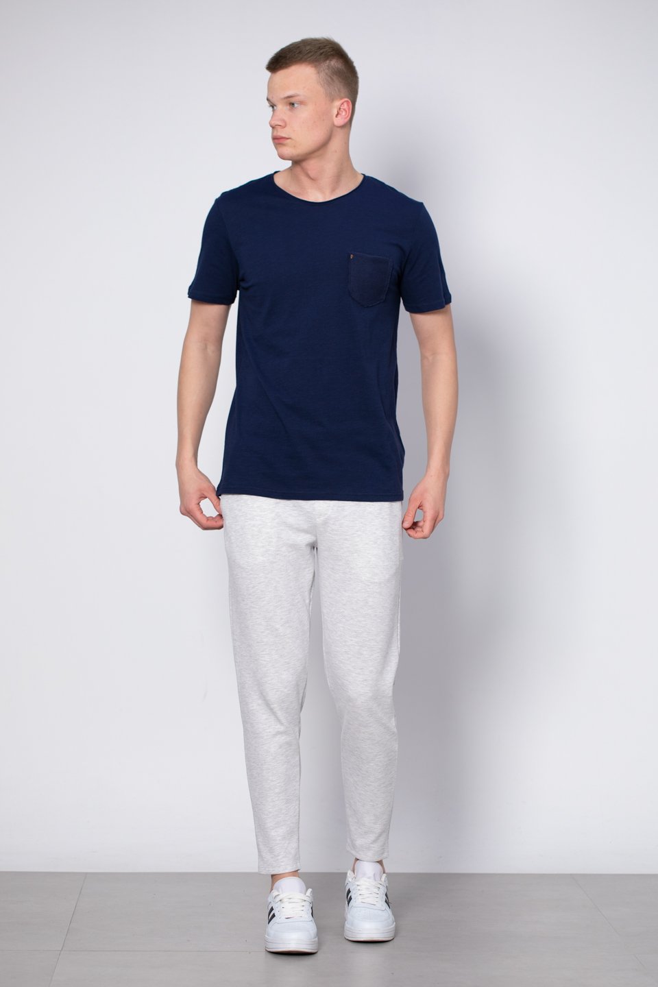 Göğüs cepli t-shirt-2000 İndigo