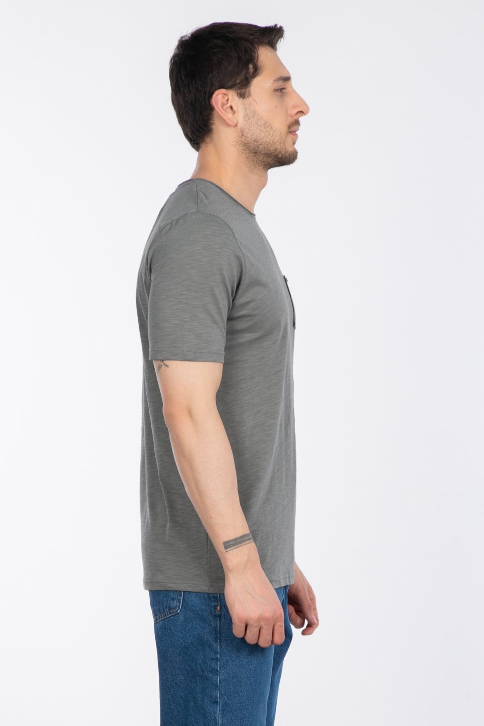 Göğüs Cepli T-Shirt - A.Haki