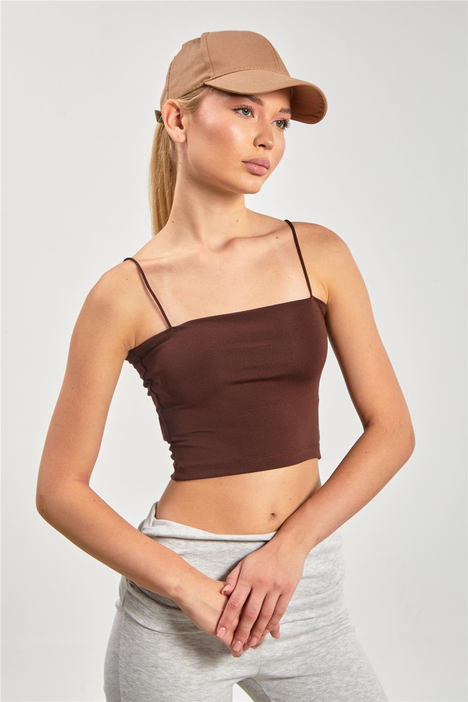 Göğüs pedli askılı atlet-1010 Acı Kahve