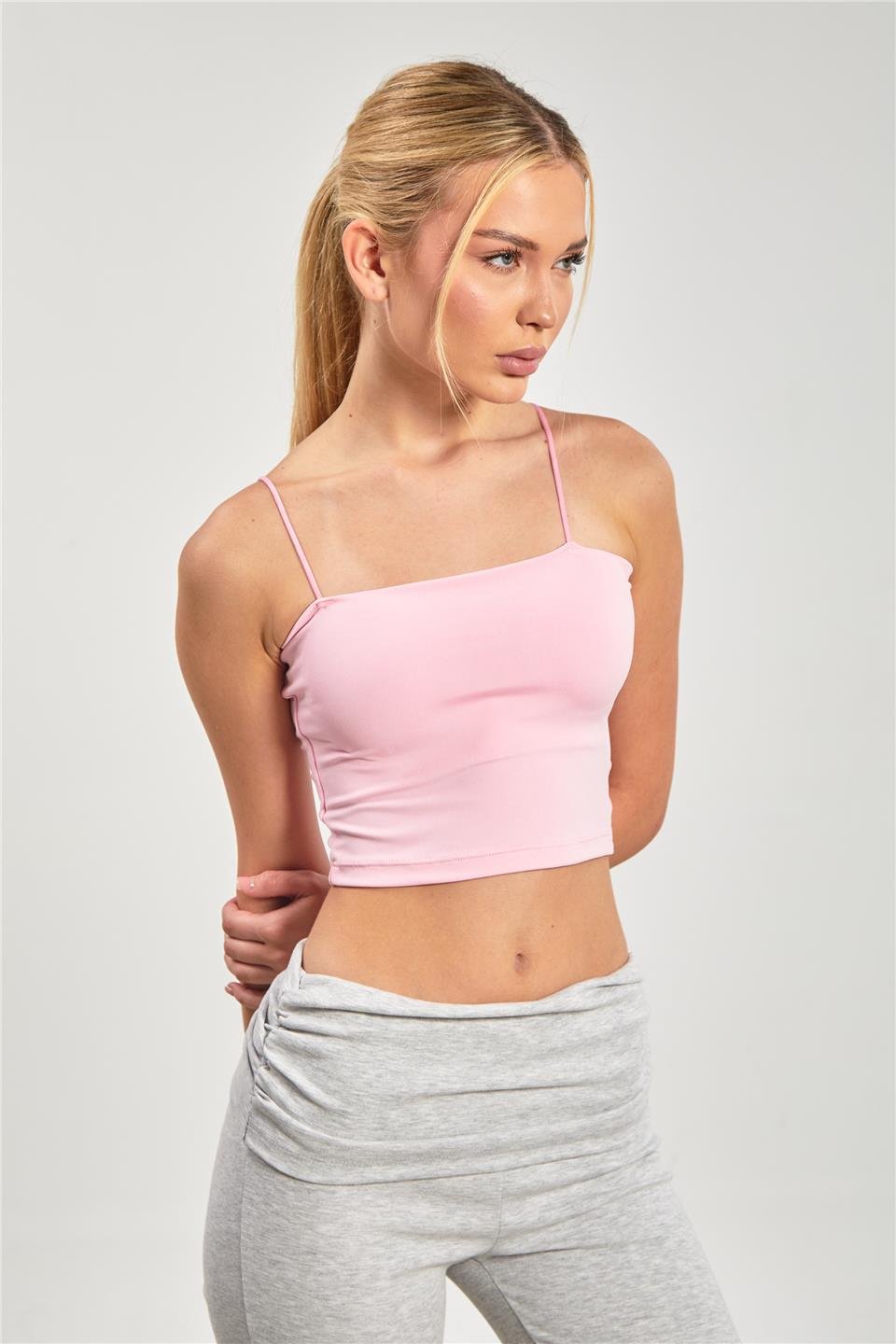 Göğüs pedli askılı atlet-1010 Pembe