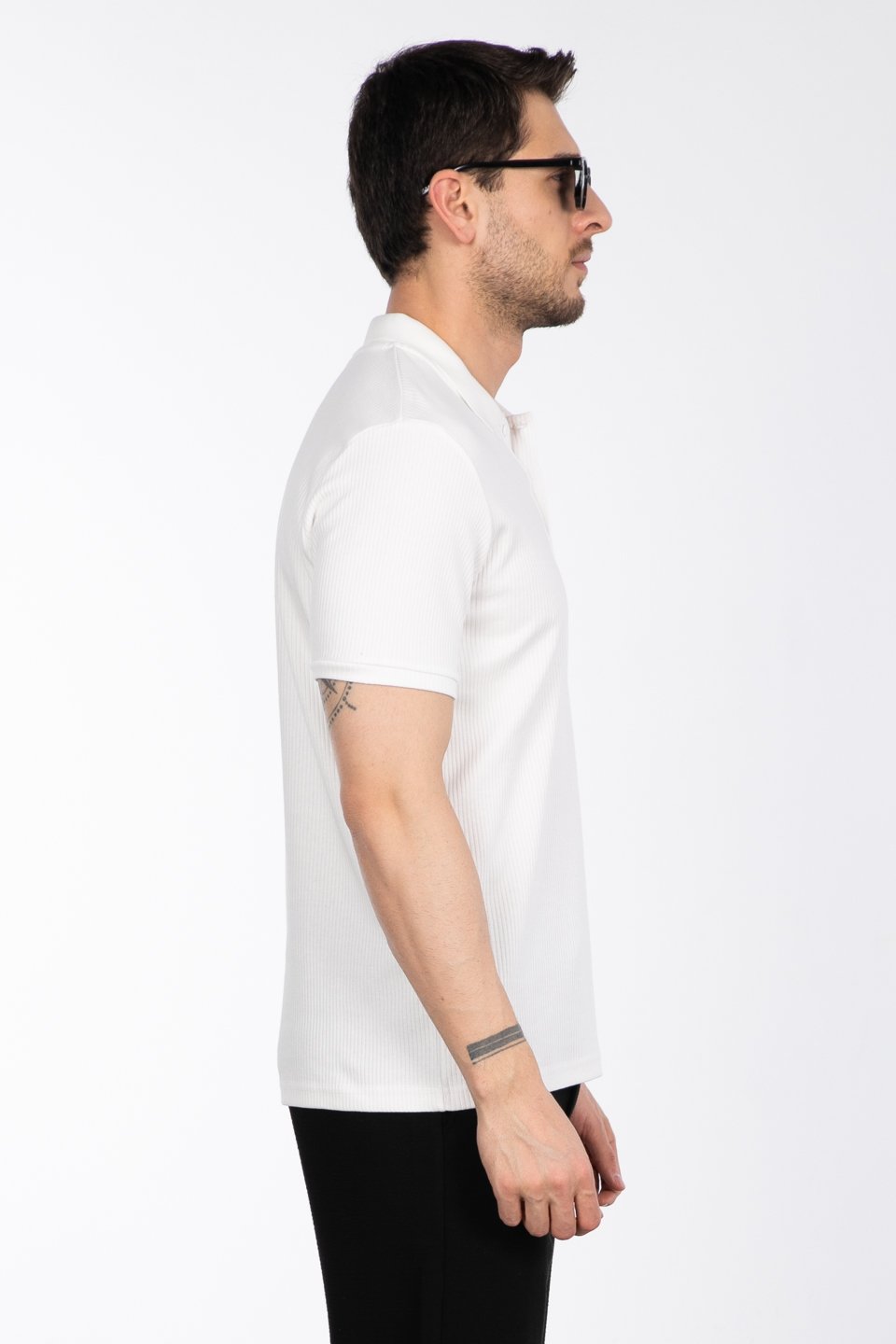 İğne detay interlok t-shirt-2281 Ekru