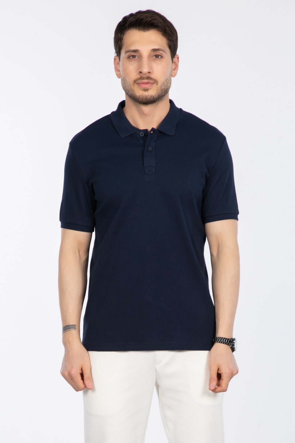 İğne detay interlok t-shirt-2281 İndigo