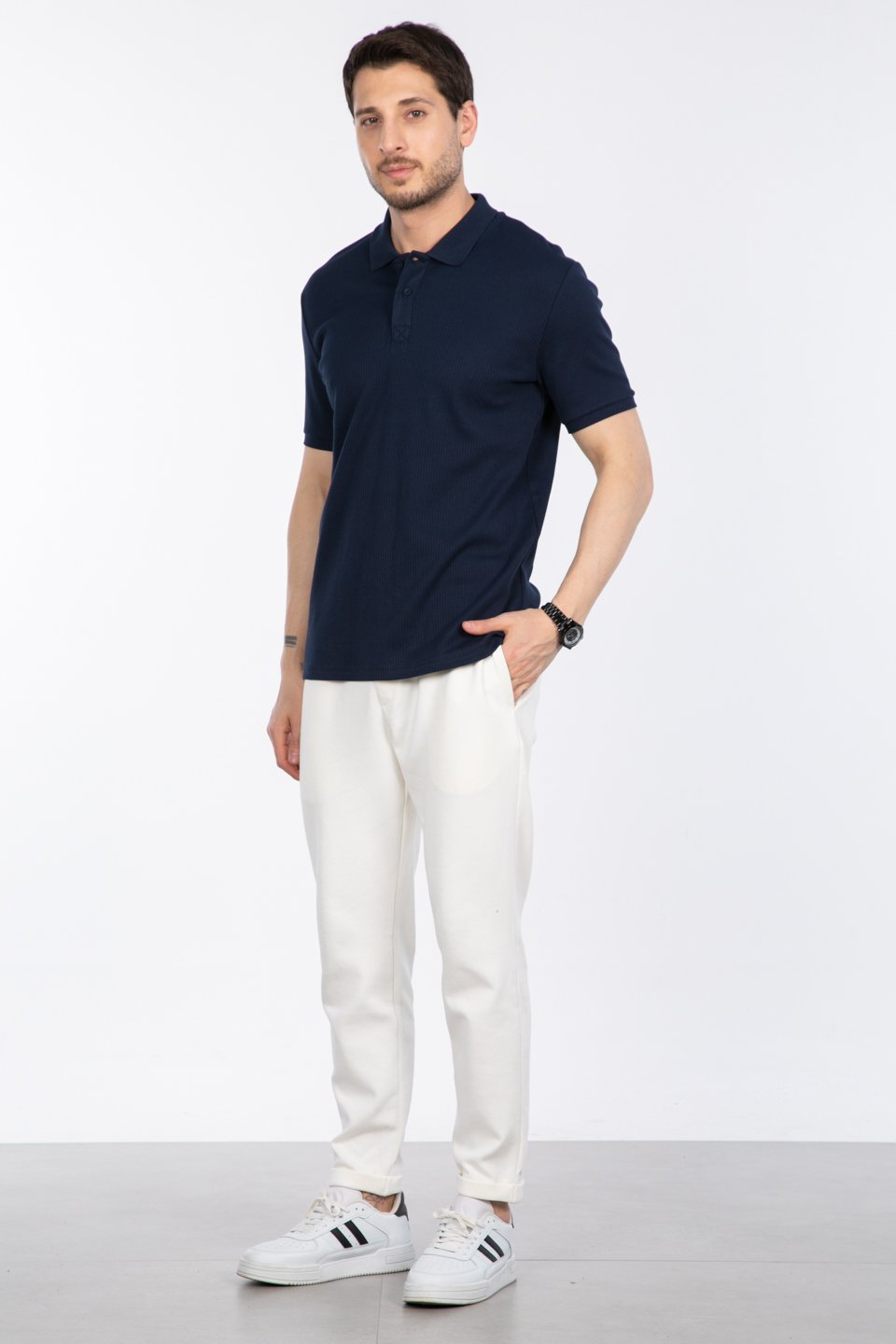 İğne detay interlok t-shirt-2281 İndigo