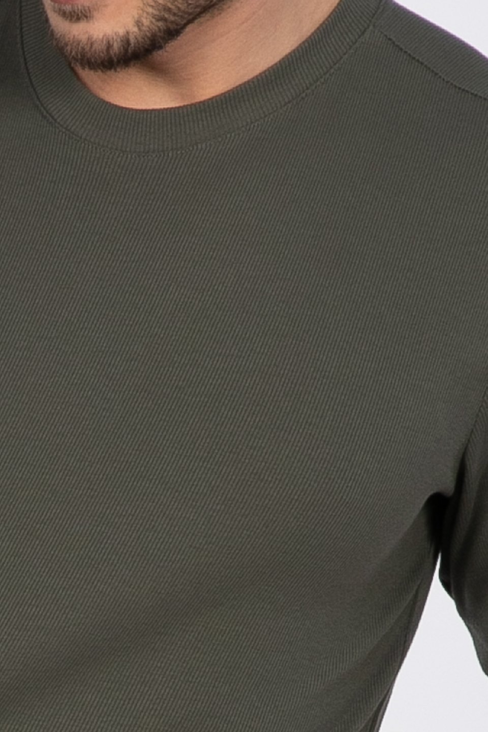 İnce fitilli basıc t-shirt-2936 Haki