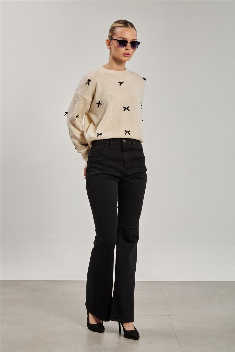 İspanyol paça jean pantolon-2821 Siyah