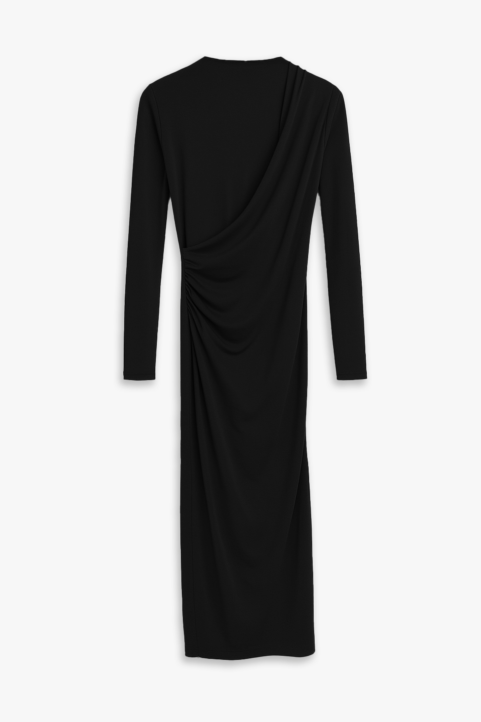 Kadın Arkası Yırtmaçlı Drapeli Elbise - Siyah