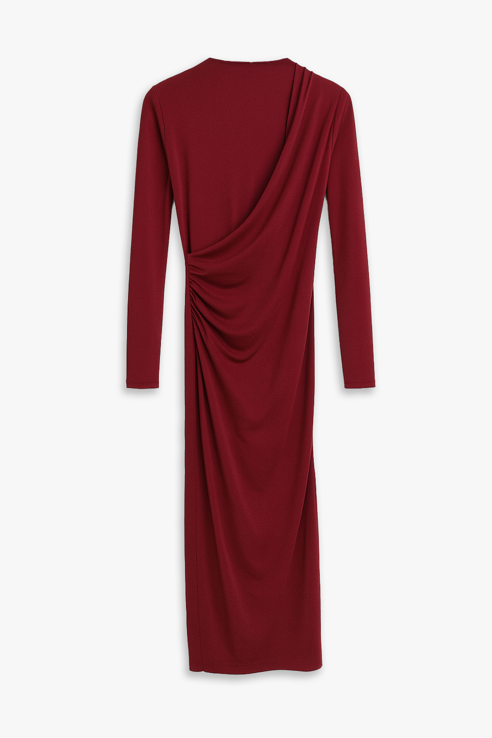 Kadın Arkası Yırtmaçlı Drapeli Elbise - Bordo