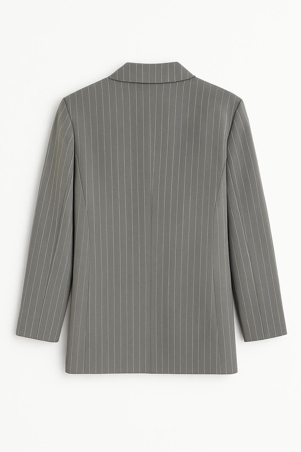 Kadın Cep Kapaklı Çizgili Blazer Ceket - Okul Gri