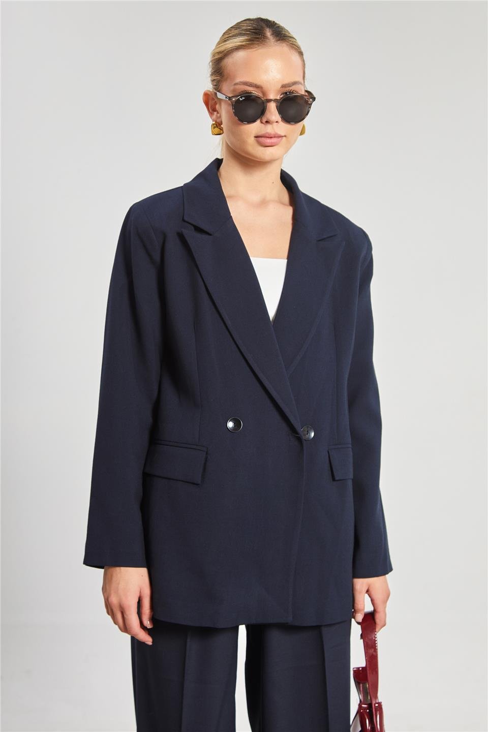 Kadın Çift Düğmeli Blazer Ceket - Lacivert