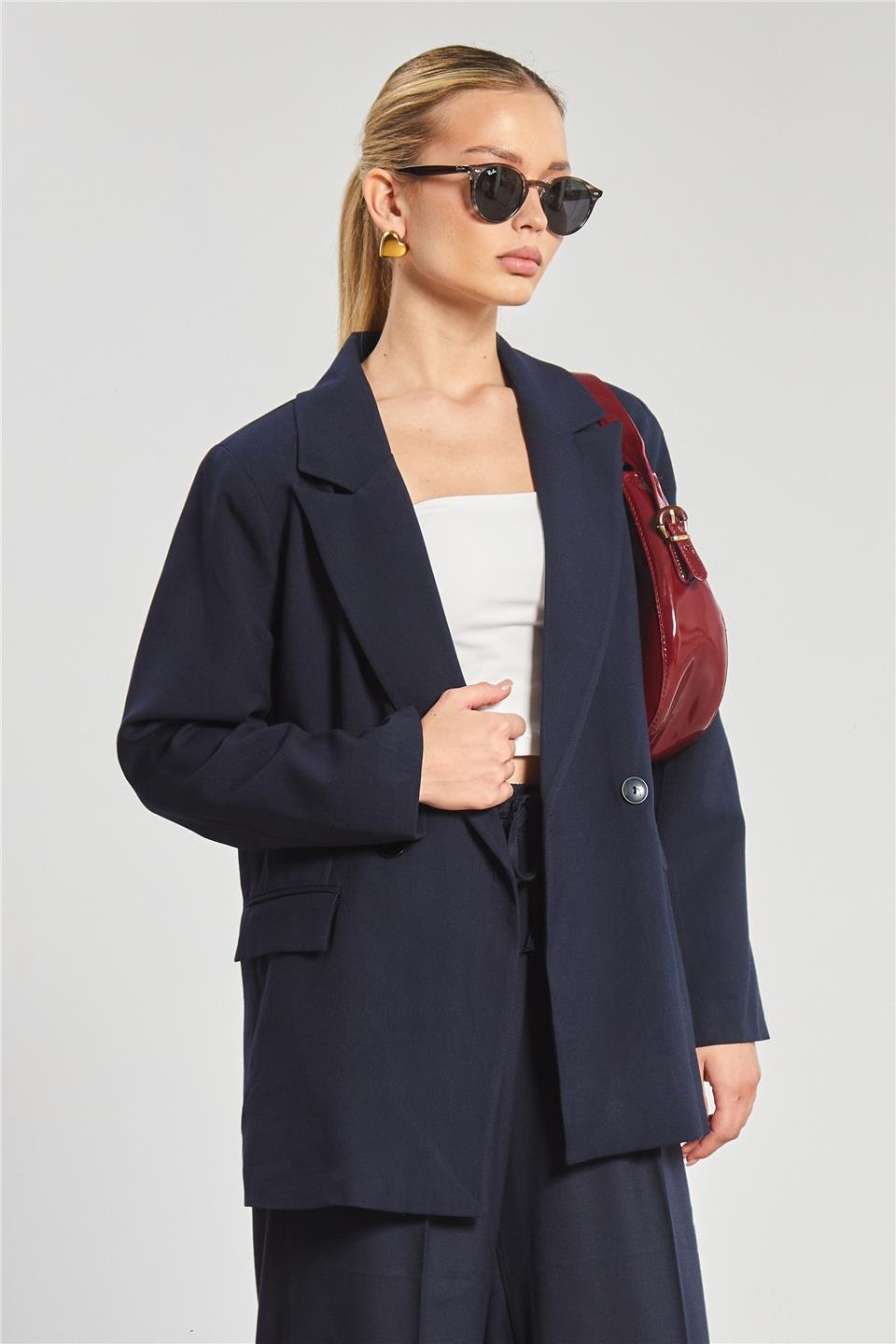 Kadın Çift Düğmeli Blazer Ceket - Lacivert