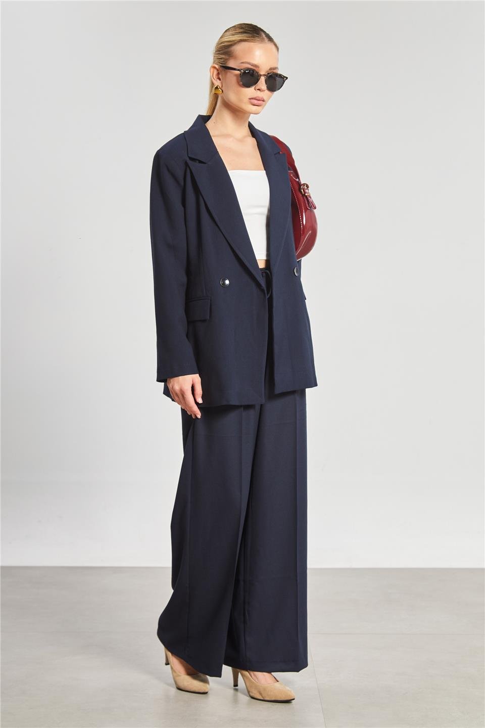 Kadın Çift Düğmeli Blazer Ceket - Lacivert