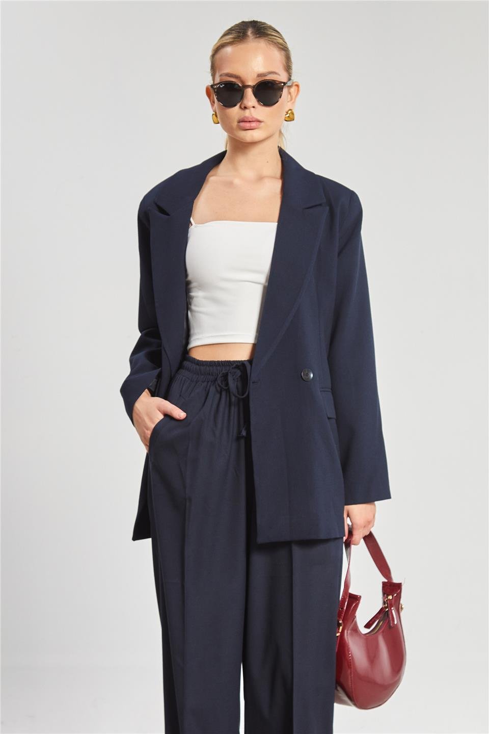 Kadın Çift Düğmeli Blazer Ceket - Lacivert