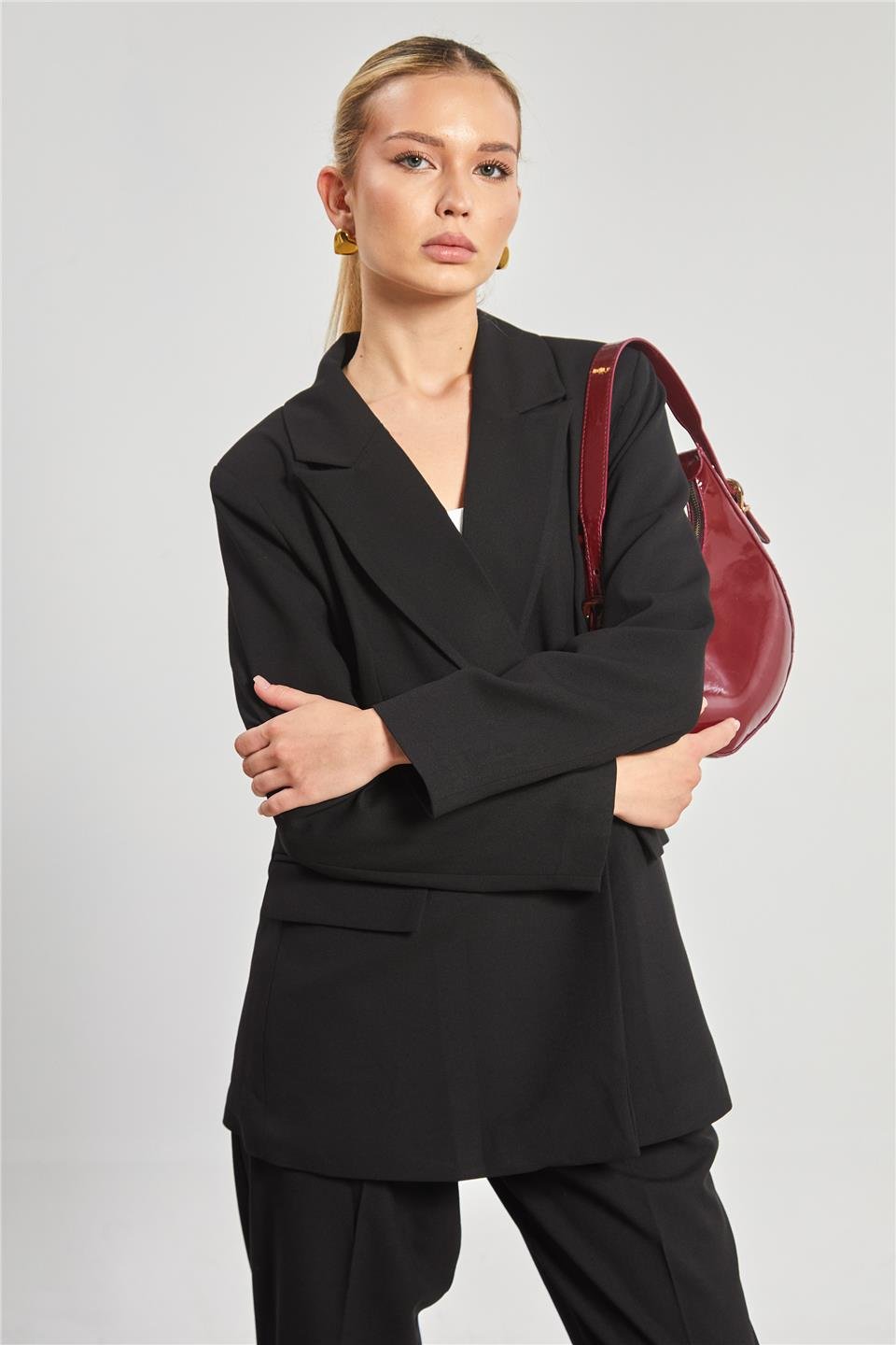 Kadın Çift Düğmeli Blazer Ceket - Siyah