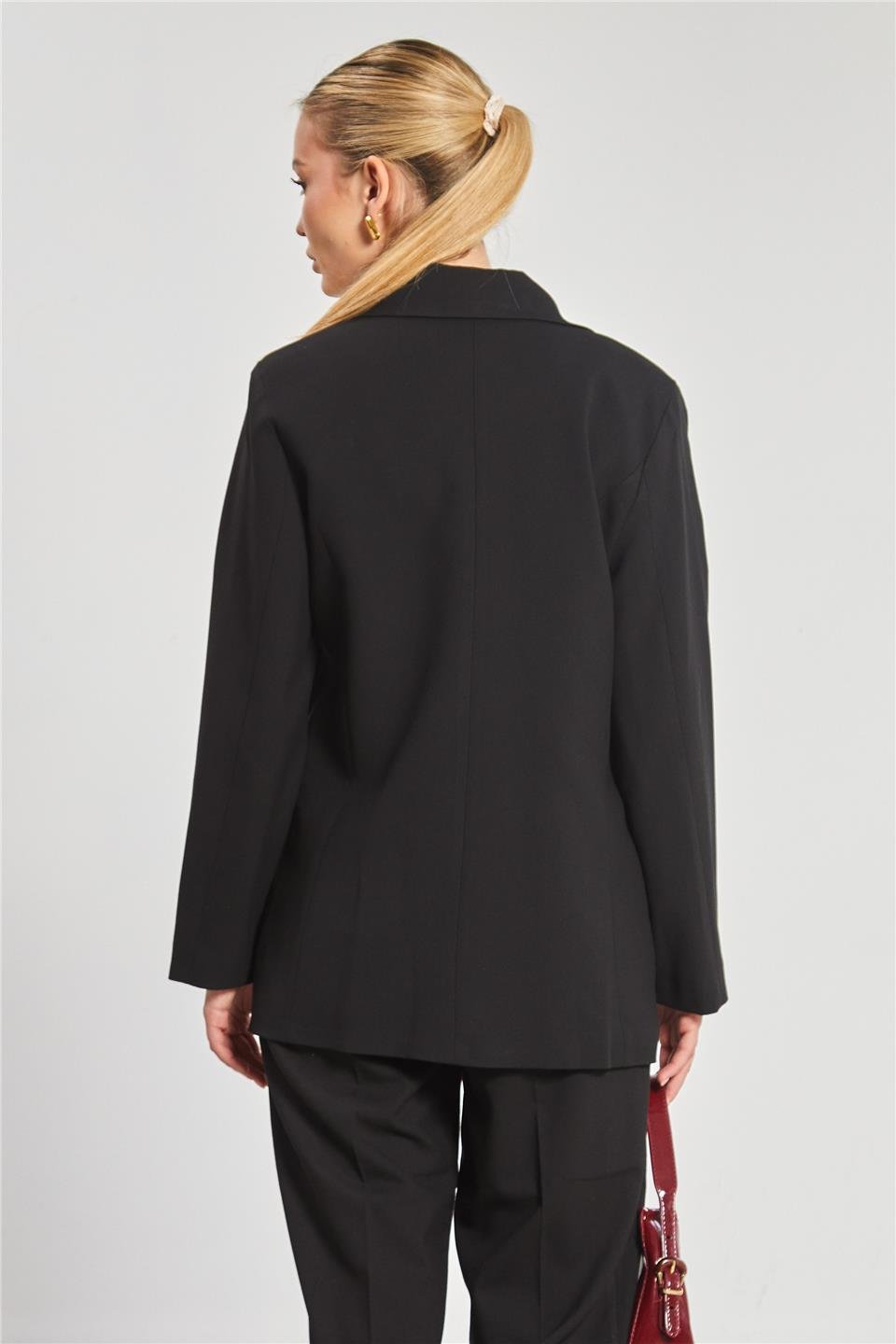 Kadın Çift Düğmeli Blazer Ceket - Siyah