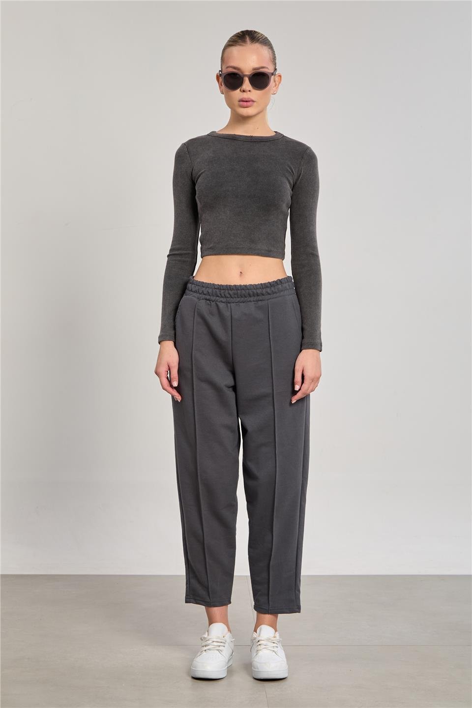 Kadın Çimalı Havuç Eşofman Altı - Antrasit