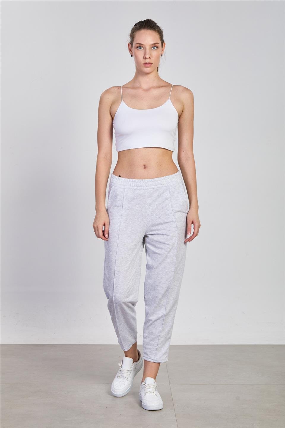 Kadın Çimalı Havuç Eşofman Altı - Kar Melanj