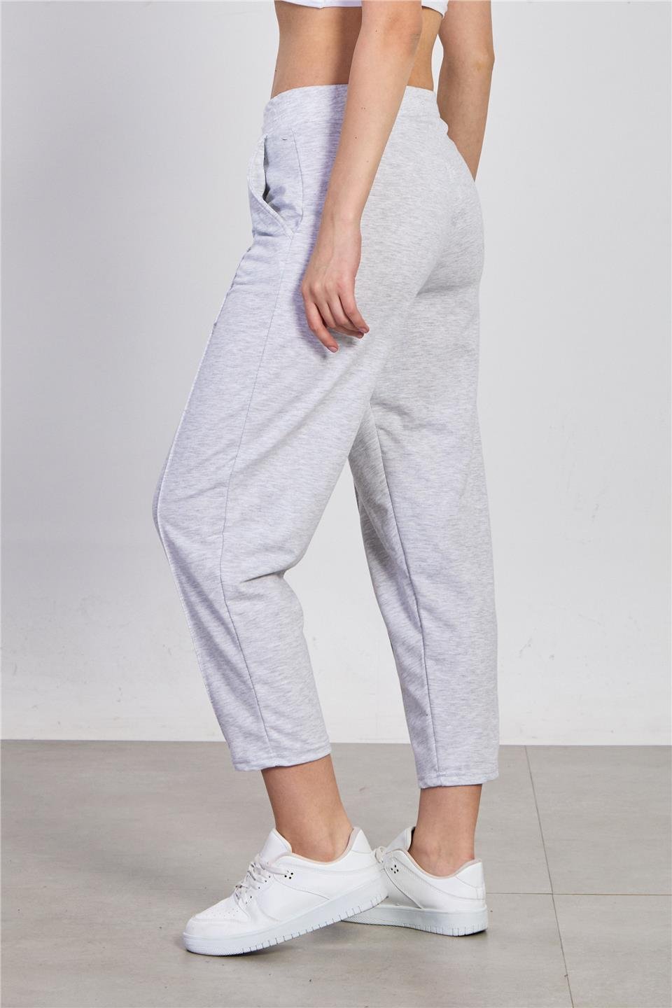 Kadın Çimalı Havuç Eşofman Altı - Kar Melanj