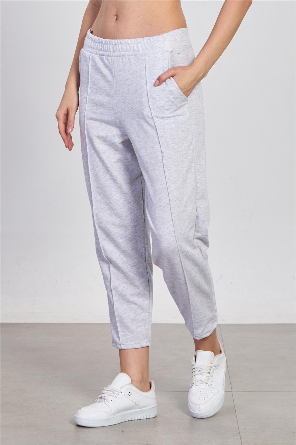 Kadın Çimalı Havuç Eşofman Altı - Kar Melanj