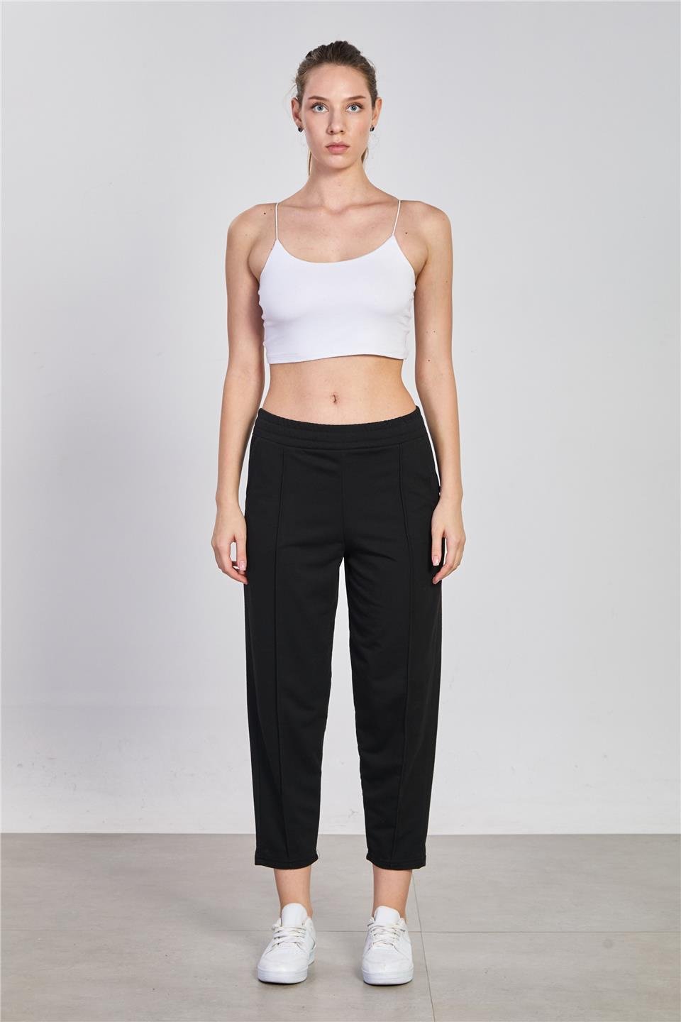 Kadın Çimalı Havuç Eşofman Altı - Siyah