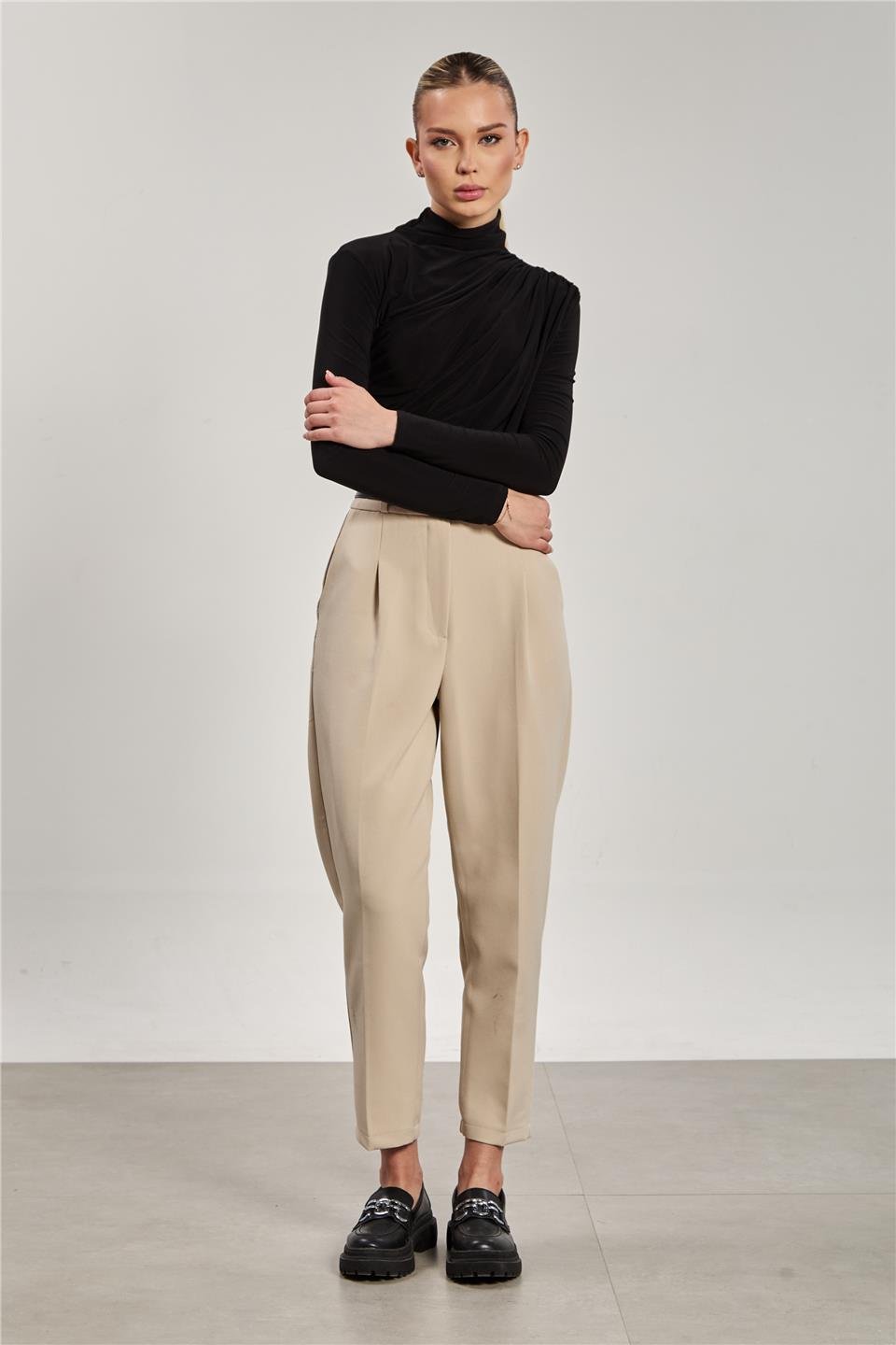 Kadın Drapeli Uzun Kollu Bluz - Siyah