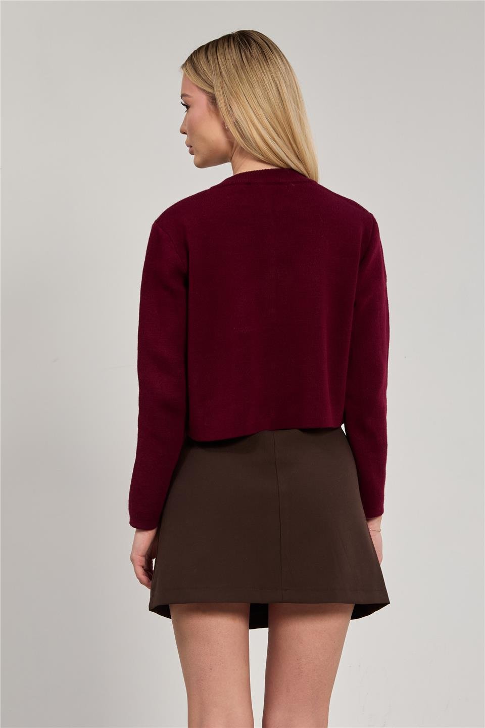 Kadın Düğmeli Triko Hırka - Bordo