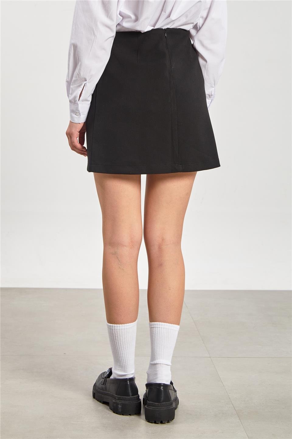 Kadın Fleto Cep Mini Etek - Siyah
