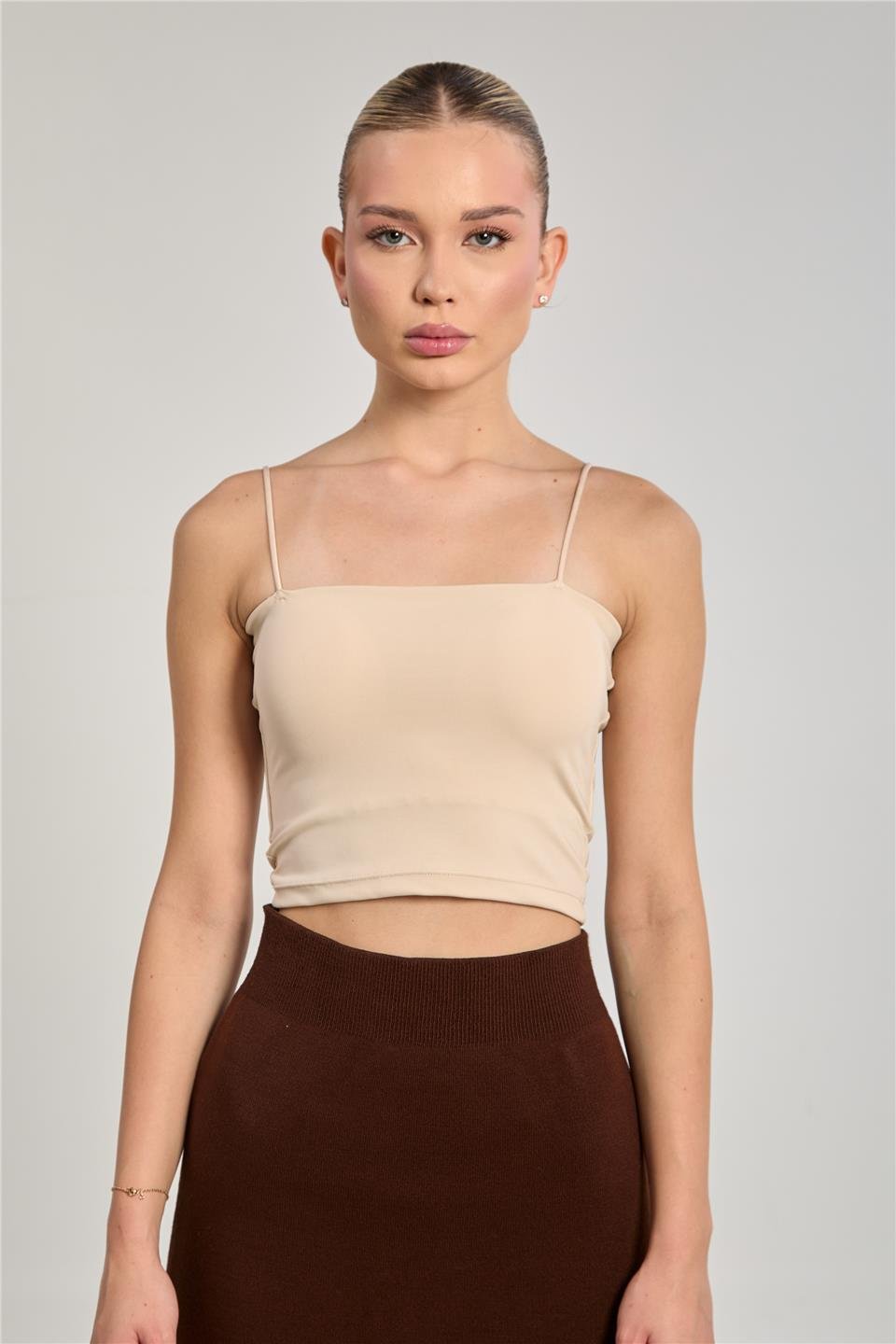 Kadın Göğüs Pedli Askılı Atlet - Bej