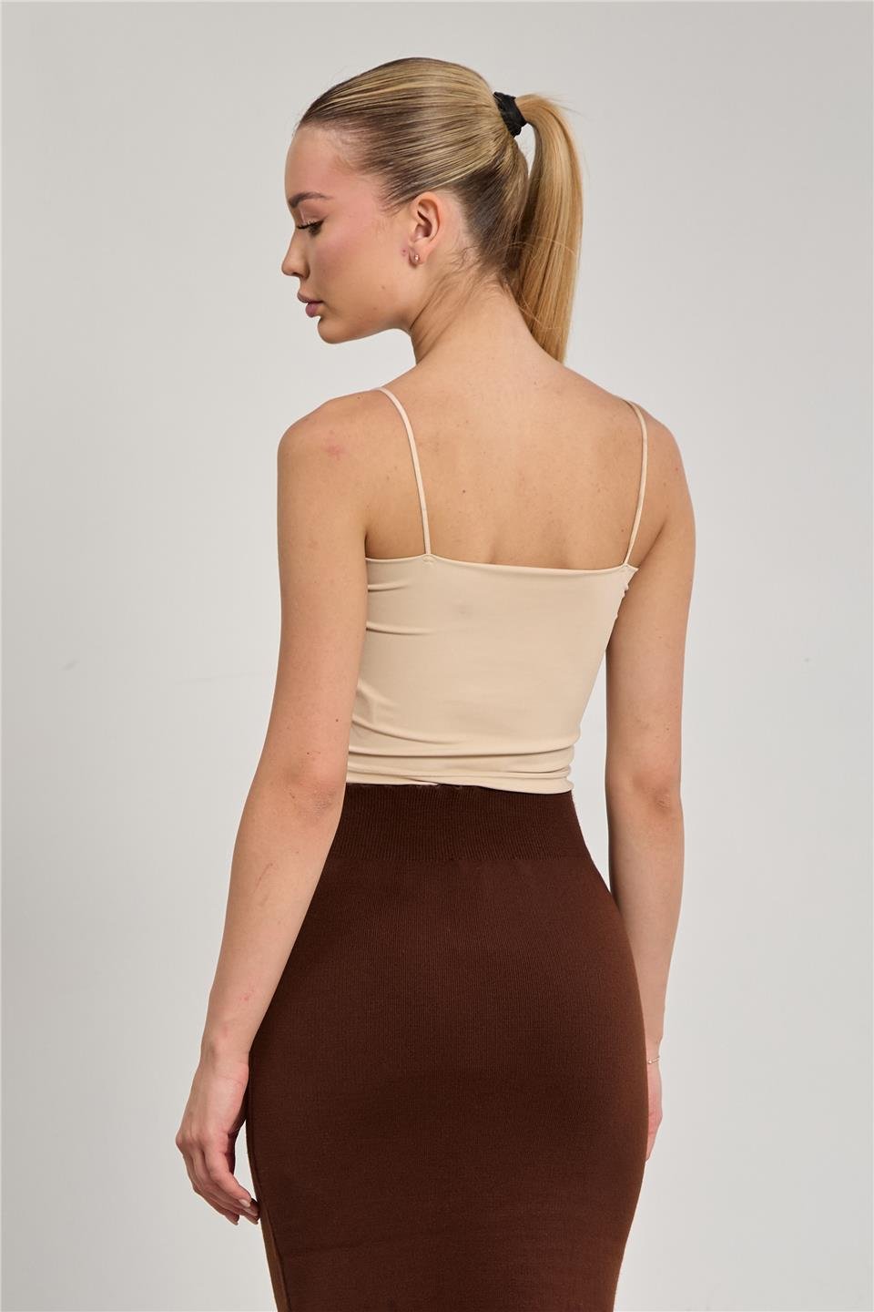 Kadın Göğüs Pedli Askılı Atlet - Bej