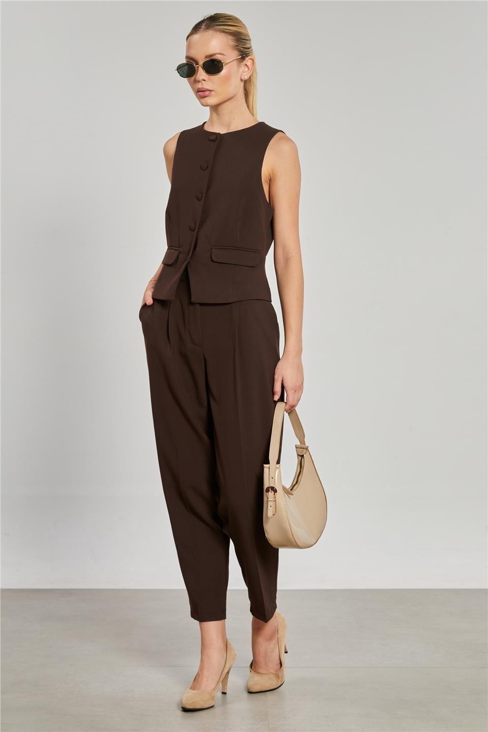 Kadın Havuç Kumaş Pantolon - Kahve