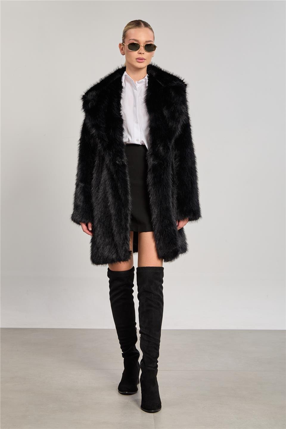 Kadın Peluş Kaban - Siyah