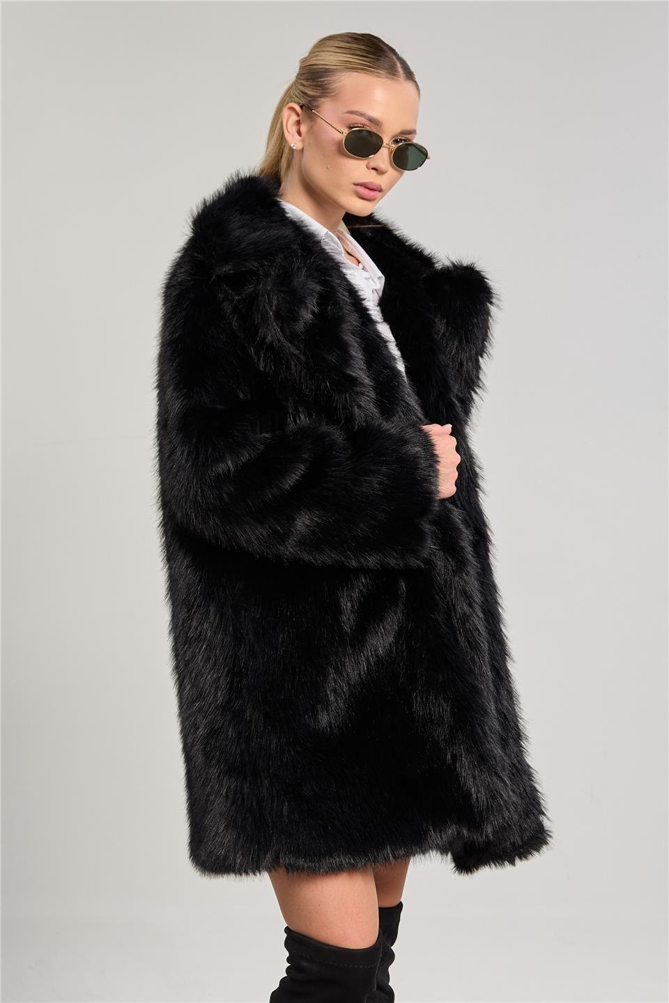 Kadın Peluş Kaban - Siyah