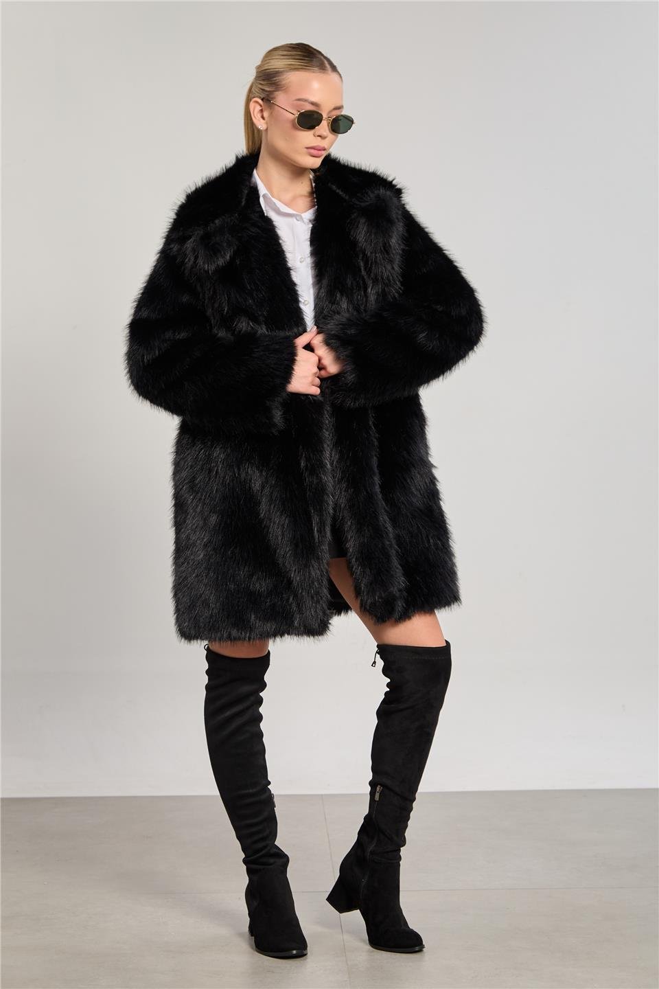 Kadın Peluş Kaban - Siyah
