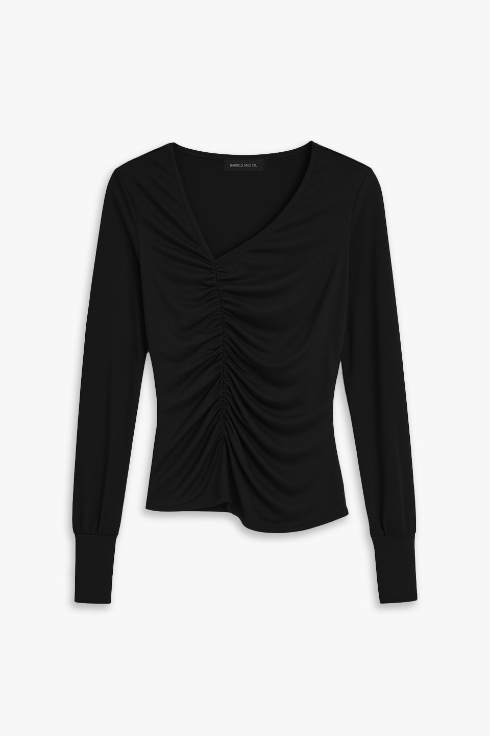 Kadın Yan V Yaka Büzgülü Bluz - Siyah