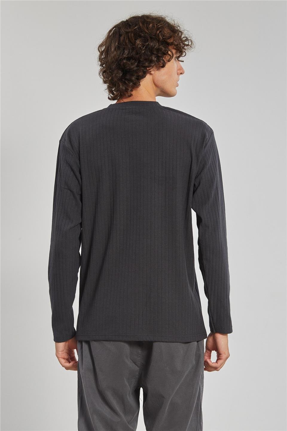 Kalın Çizgili Kaşkorse Erkek Sweatshirt - Antrasit