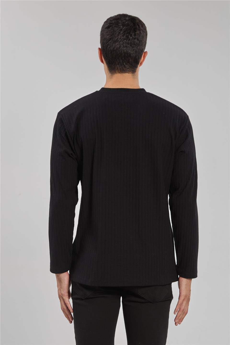 Kalın çizgili kaşkorse sweatshirt-1255 Siyah