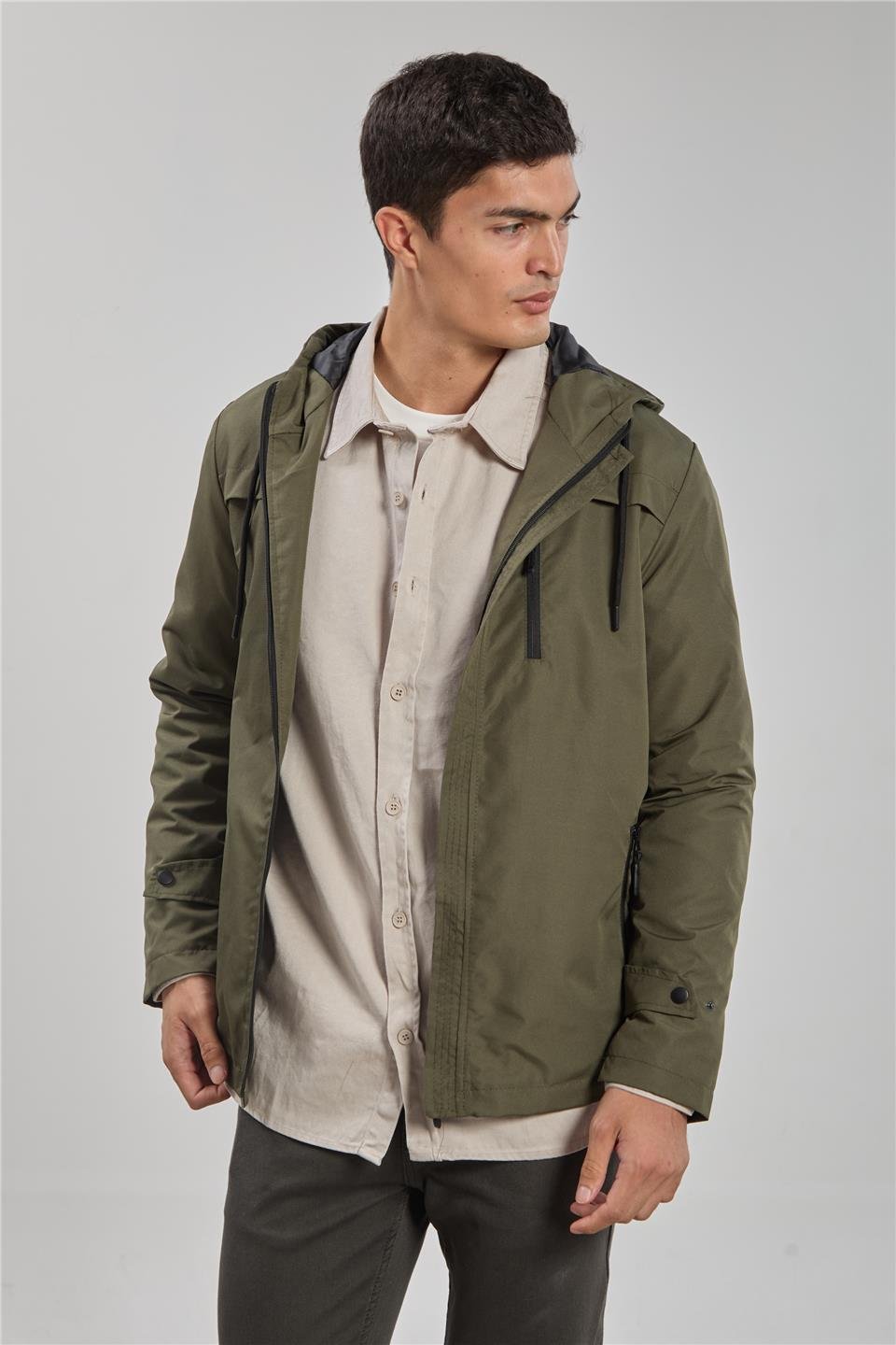Kapüşonlu cepli ceket-3437 Haki