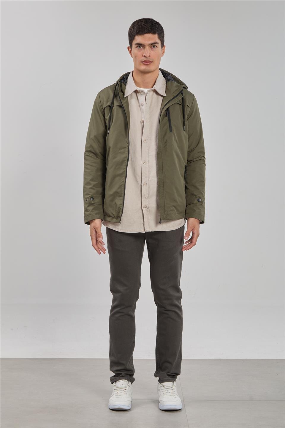Kapüşonlu cepli ceket-3437 Haki