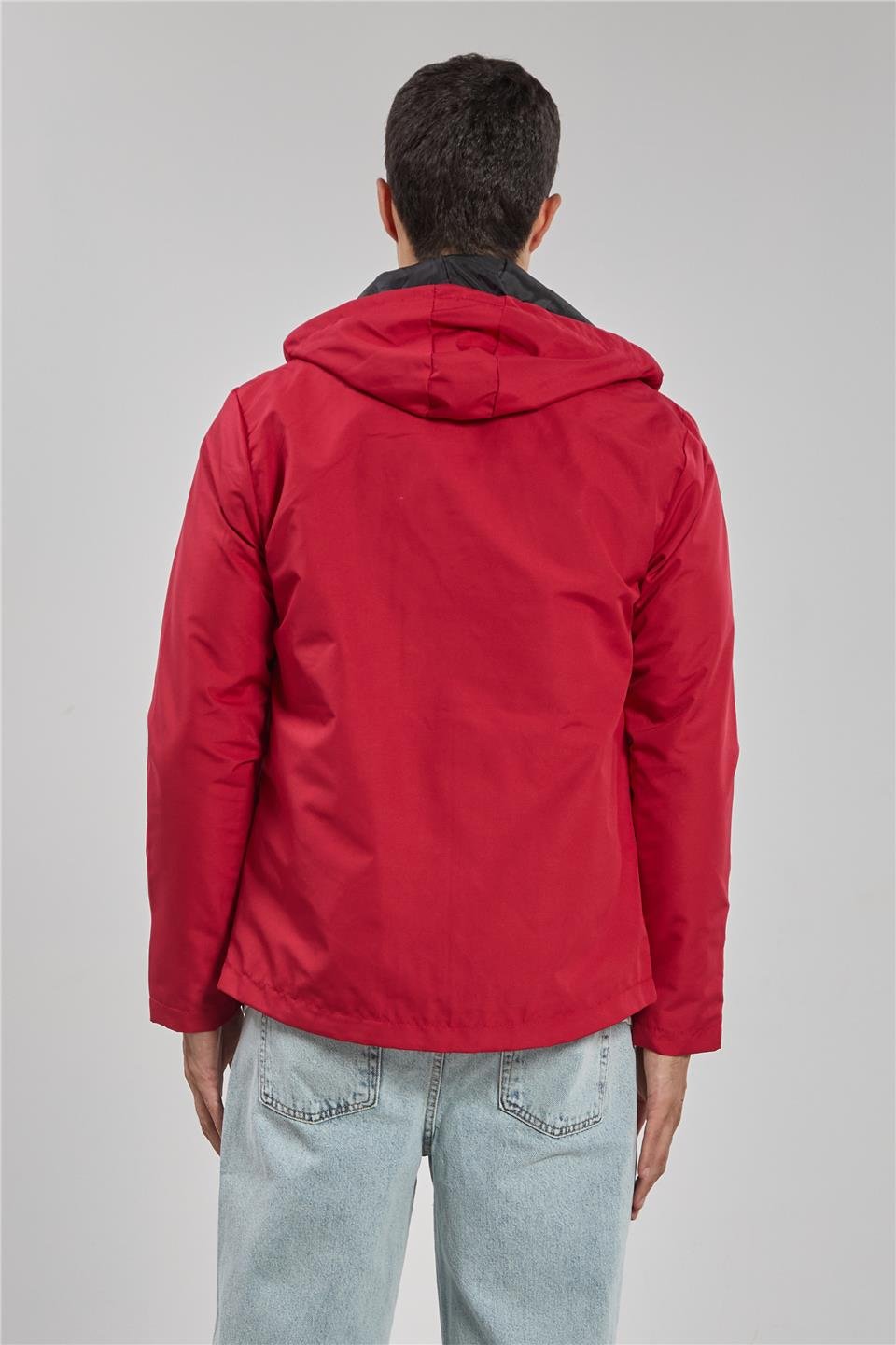 Kapüşonlu cepli ceket-3437 Kırmızı