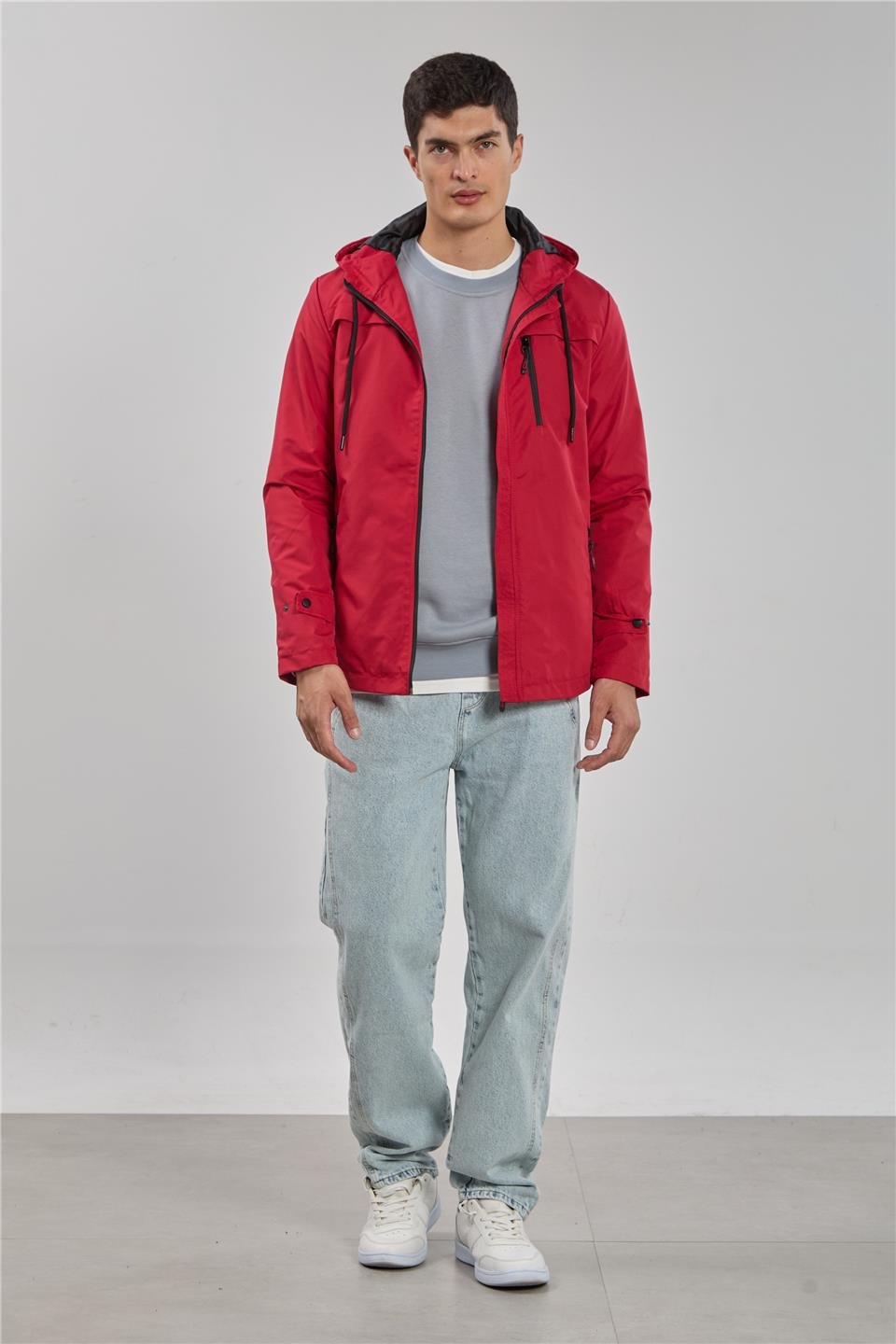 Kapüşonlu cepli ceket-3437 Kırmızı