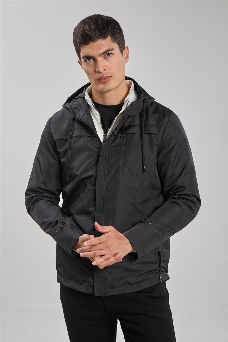 Kapüşonlu cepli ceket-3437 Siyah