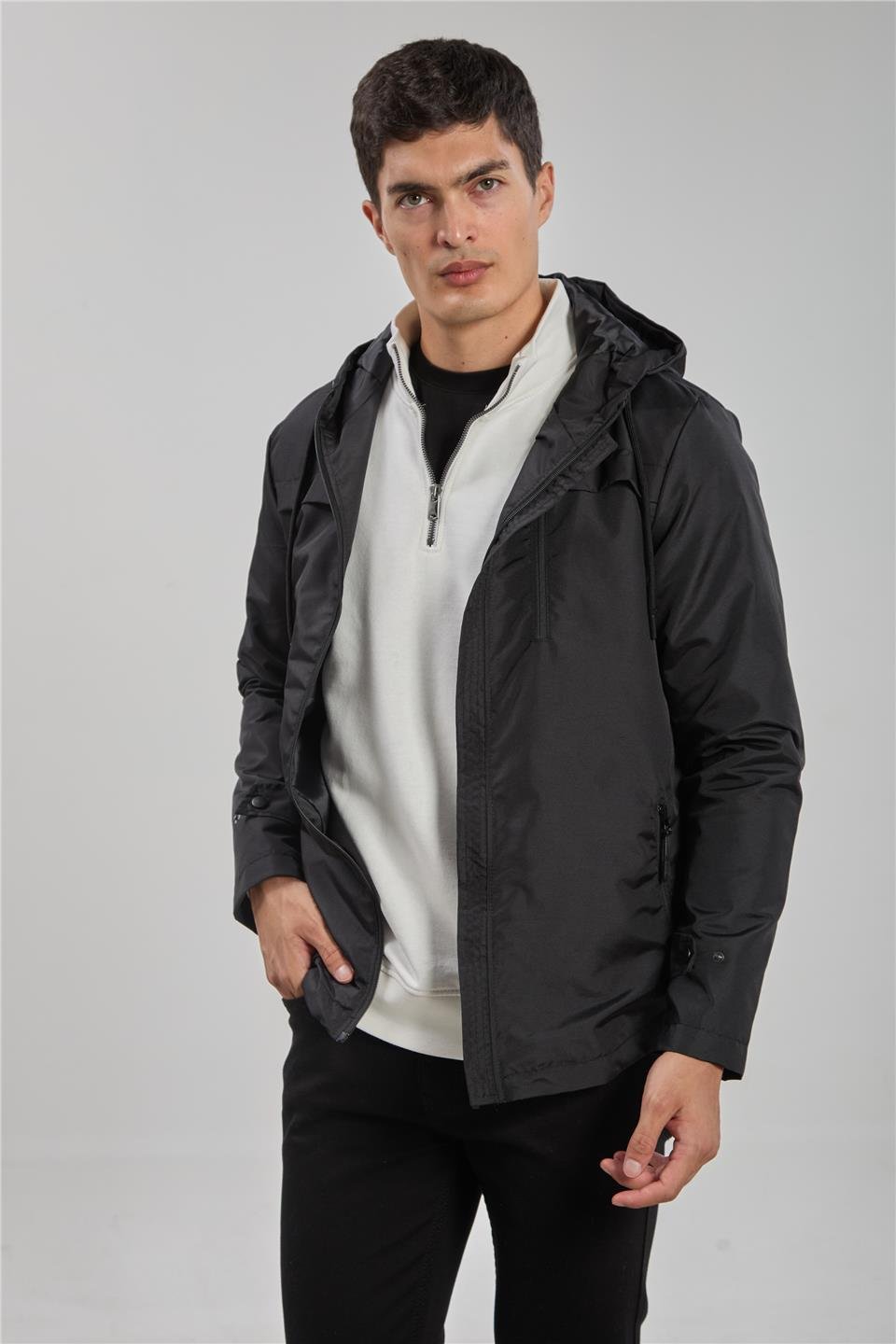 Kapüşonlu cepli ceket-3437 Siyah