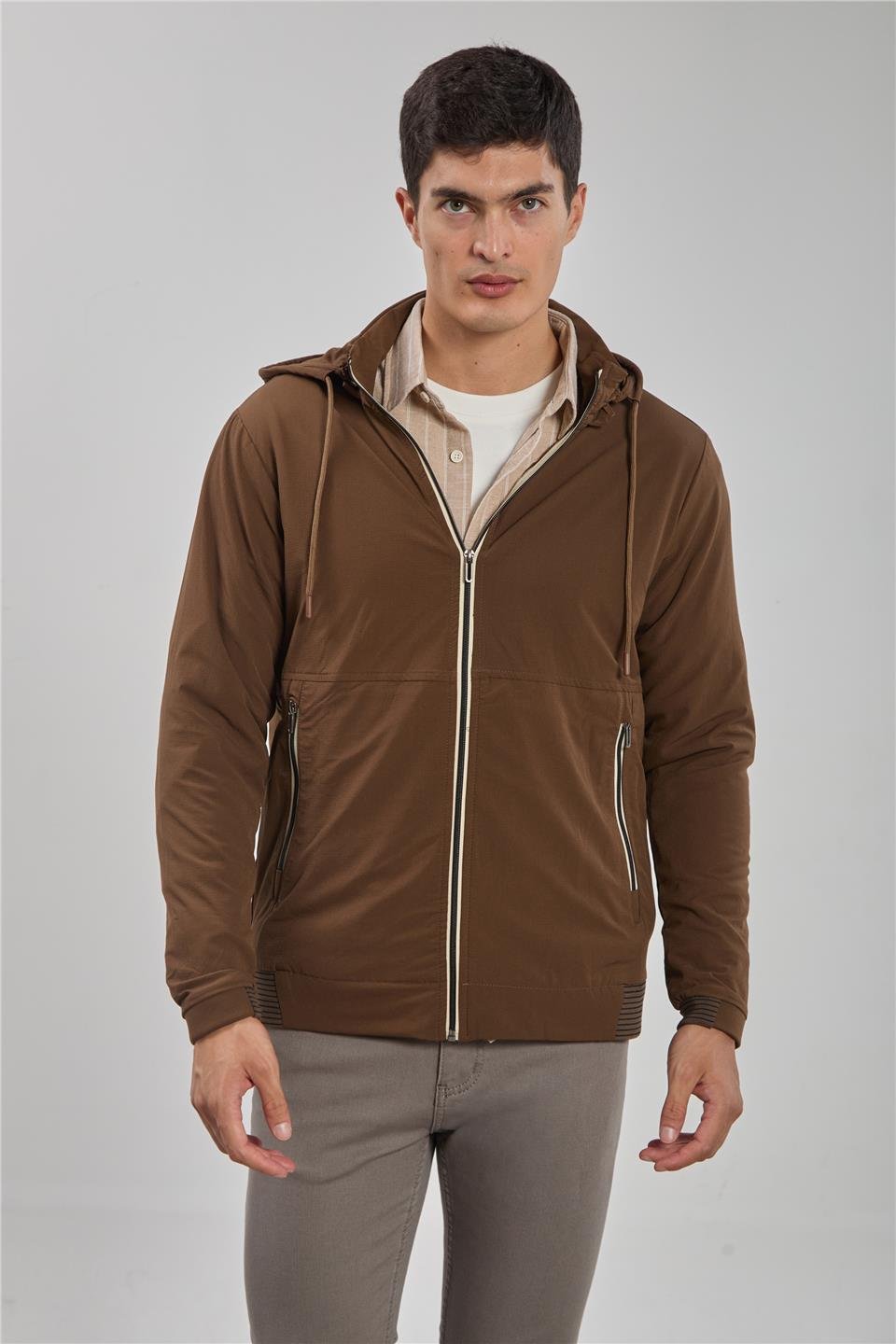 Kapüşonlu fermuarlı ceket-2897 Kahve
