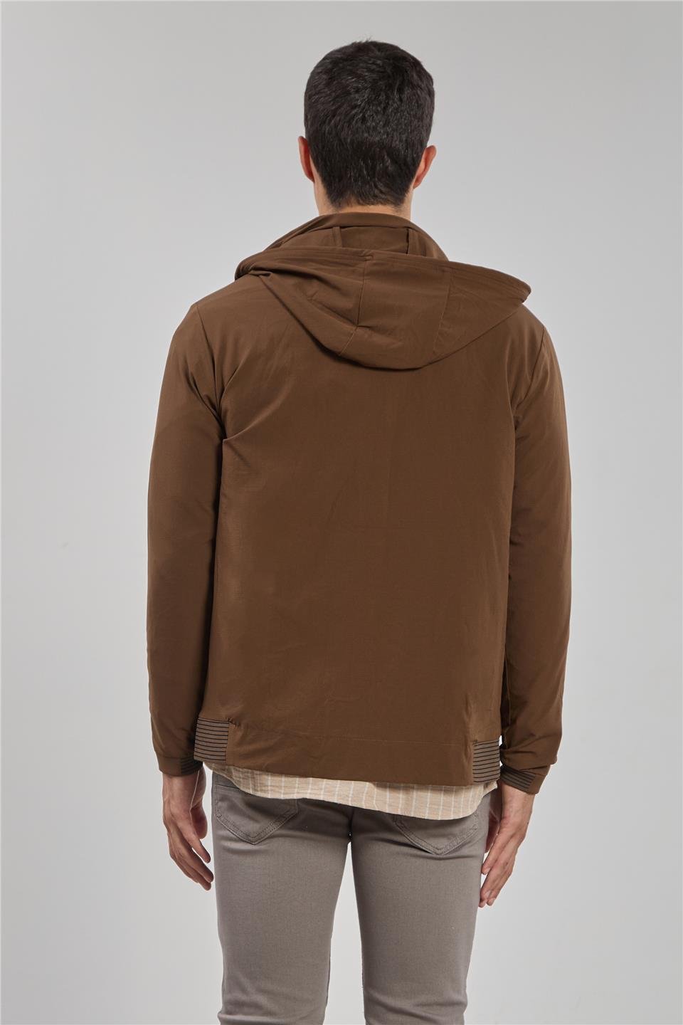Kapüşonlu fermuarlı ceket-2897 Kahve