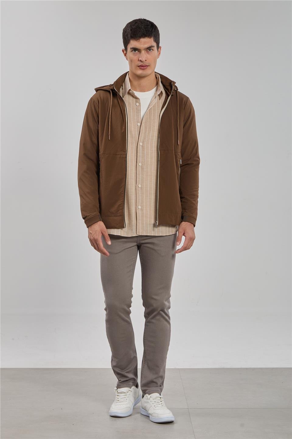Kapüşonlu fermuarlı ceket-2897 Kahve