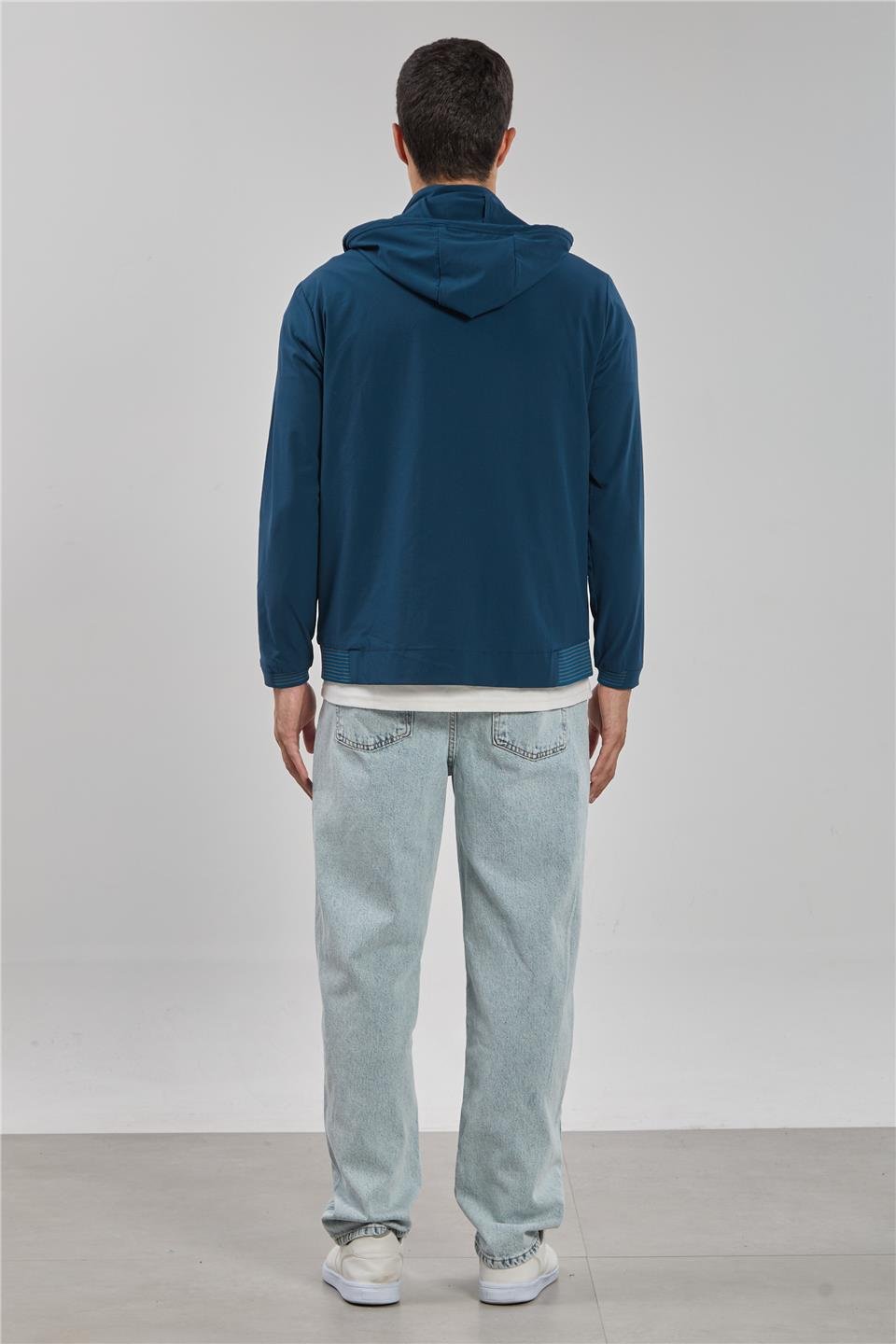 Kapüşonlu fermuarlı ceket-2897 Petrol