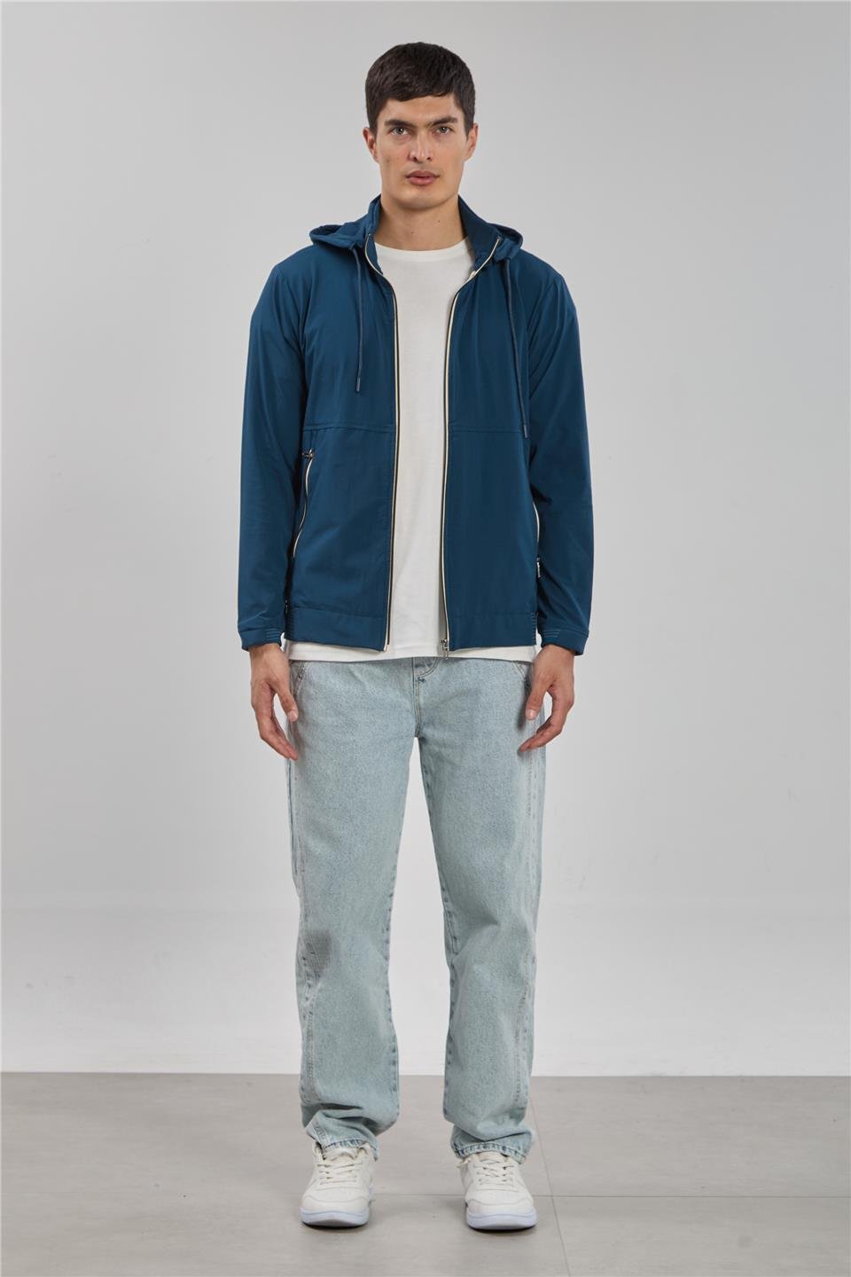 Kapüşonlu fermuarlı ceket-2897 Petrol