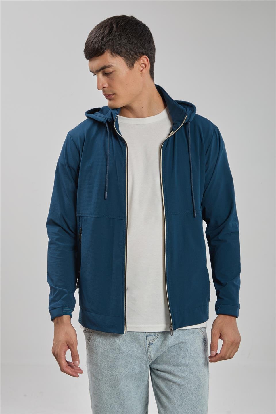 Kapüşonlu fermuarlı ceket-2897 Petrol