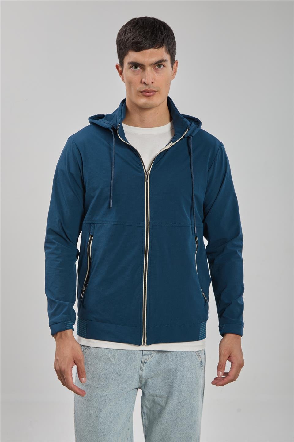 Kapüşonlu fermuarlı ceket-2897 Petrol