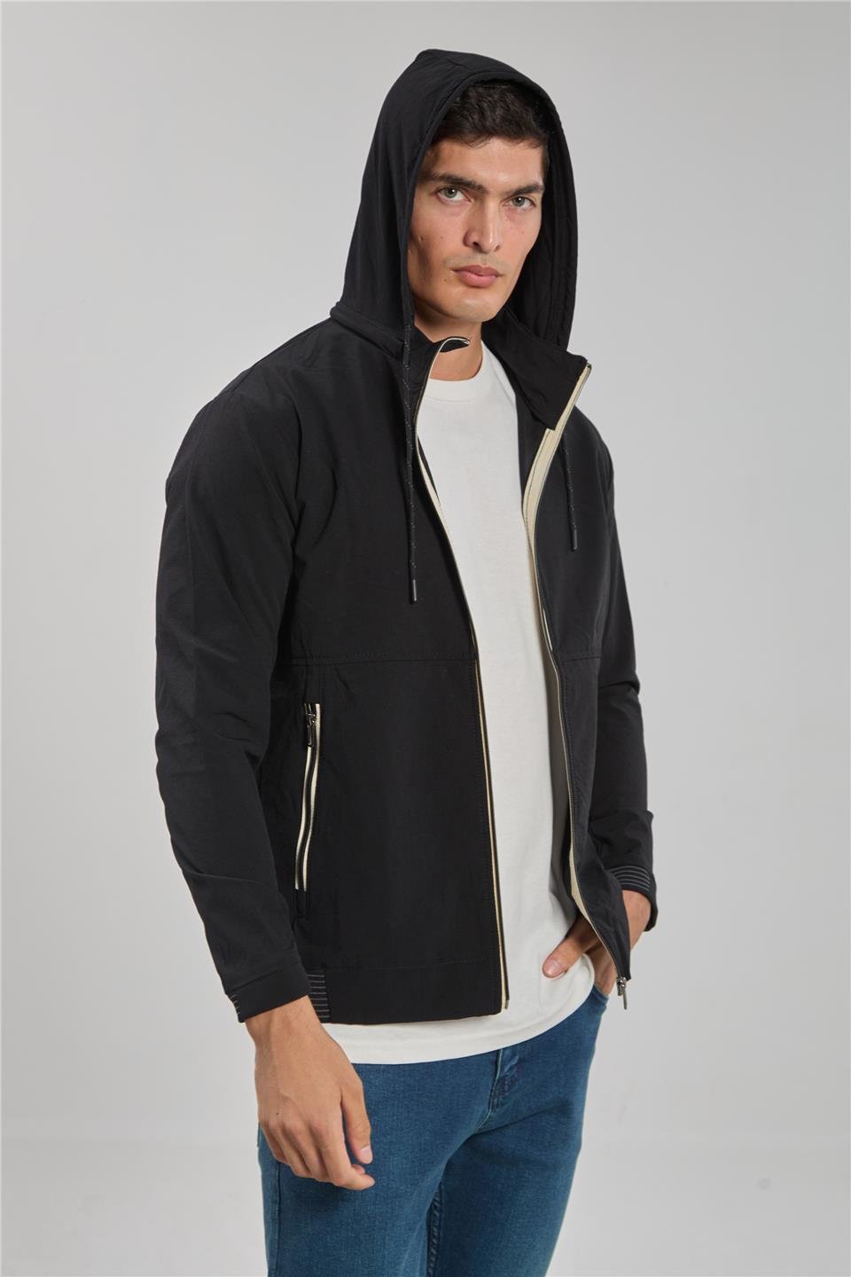 Kapüşonlu fermuarlı ceket-2897 Siyah